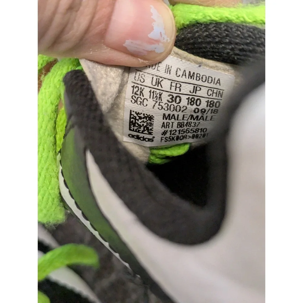 Adidas Kids‎ Size 12K Soccer Cleats Black White Neon Green